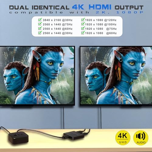 Mindorlen 4K HDMI Splitter 1 in 2 Out Mirror Display Not Expand, Dual HDMI Splitter Hub to Dual Monitors Multi-Scree Displays Audio Synchronization, Compatible for MacBook Laptop Desktop PC Graphics Card TV - Image 4