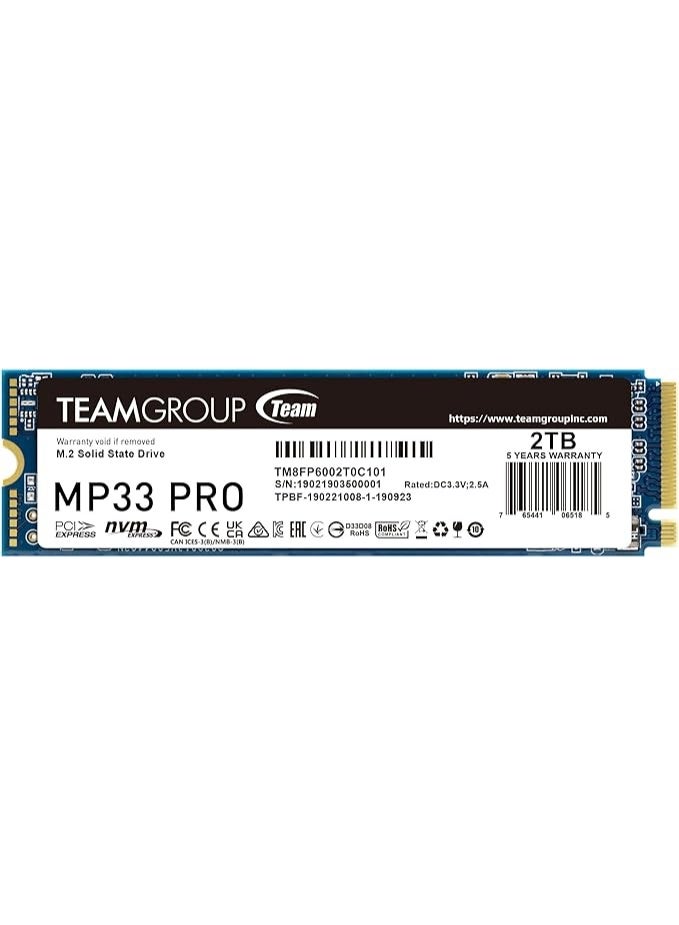 TeamGroup TEAM M.2-2280 PCI-E Gen3x4 MP33 PRO 2TB RETAIL -  TM8FPD002T0C101 - Image 1