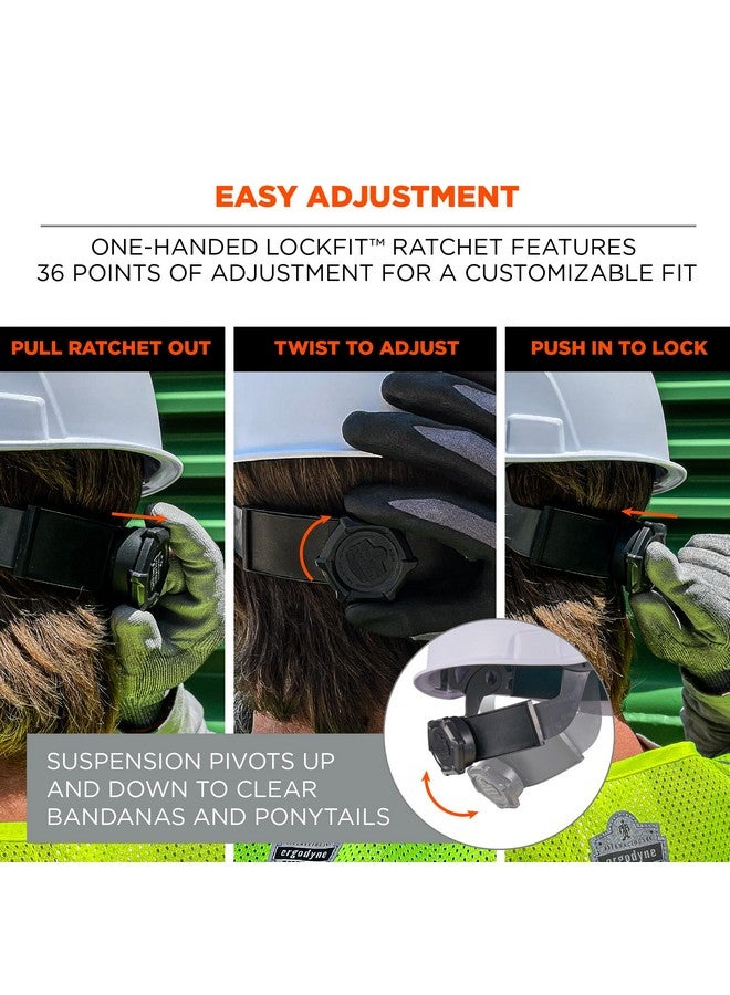 Ergodyne Skullerz 8966 Vented Hard Hat, Lightweight, Cap Style, Adjustable 6-Point Ratchet Suspension, HDPE Shell, Class C, White - Image 5