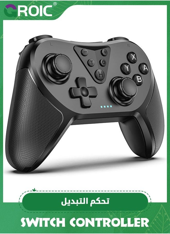 GROIC Black Switch Controllers, Wireless Pro Controller for Switch/Switch Lite/Switch OLED, Enhanced Remote with 6-Axis Gyro, Adjustable Dual Turbo Vibration, Non-Slip, Rechargeable  - Image 1
