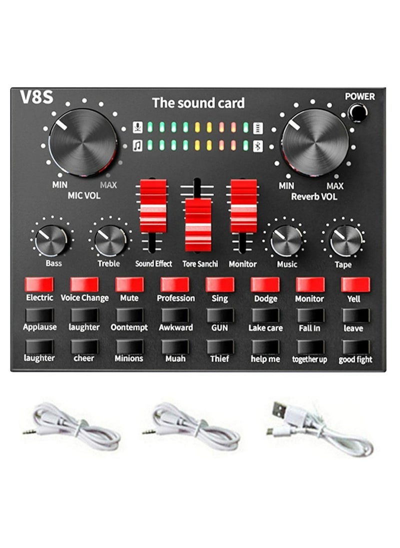 في8إس V8S Live Sound Card Bluetooth Sound Mixer Board 3.5mm Audio Interface Live Sound Card مع 16 تأثيرات صوتية 6 طرق توصيل مزدوجة DSP شريحة تقليل الضوضاء للبث المباشر وتسجيل الألعاب PC  - Image 1