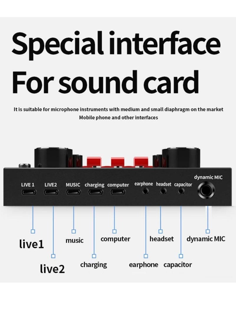 في8إس V8S Live Sound Card Bluetooth Sound Mixer Board 3.5mm Audio Interface Live Sound Card مع 16 تأثيرات صوتية 6 طرق توصيل مزدوجة DSP شريحة تقليل الضوضاء للبث المباشر وتسجيل الألعاب PC  - Image 2