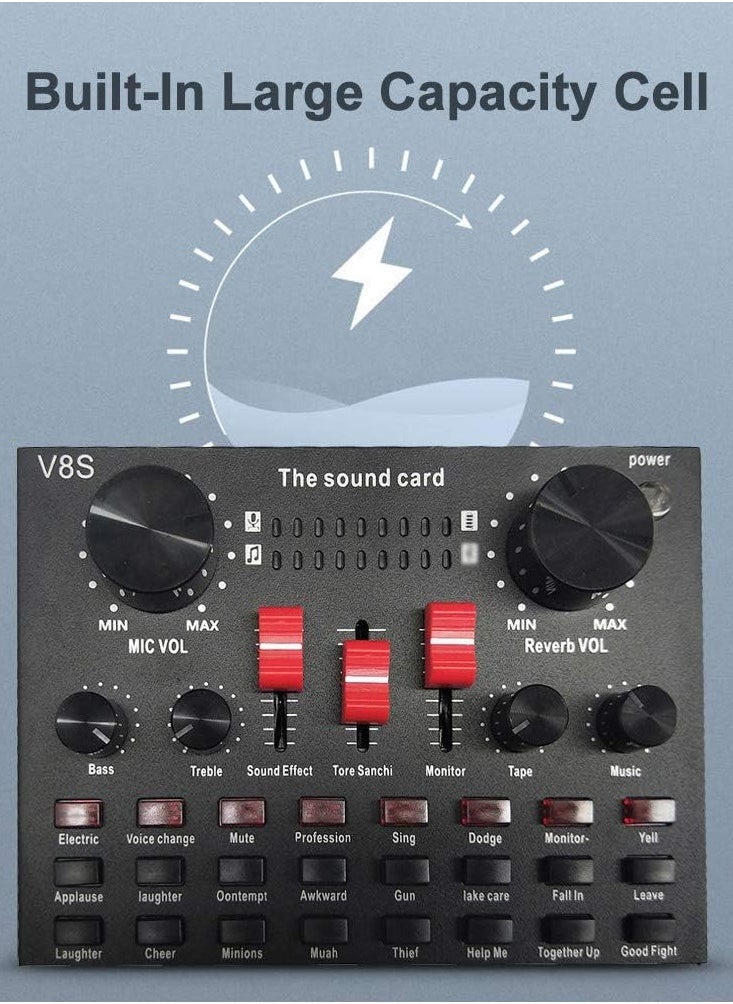 V8s - V8S Live Sound Card Bluetooth Sound Mixer Board 3.5mm Audio Interface Live Sound Card with 16 Sound Effects 6 Connecting Methods Dual DSP Noise Reduction Chip For Live Streaming Recording Game PC - Image 1