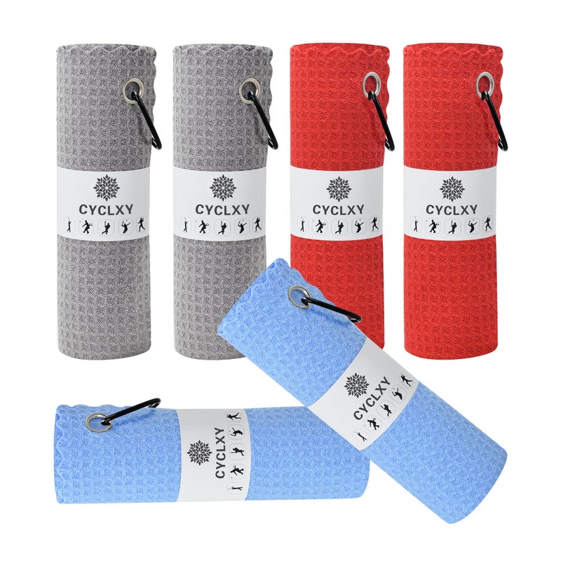 CYCLXY 6 Pcs Golf Bag Towels,16" X 16",Microfiber Waffle Pattern for Golf Bags Towel for Men Women,Fishing Essentials Gifts with Carabiner Clip,Dish Cloth,Kitchen Clean Towels - Image 1
