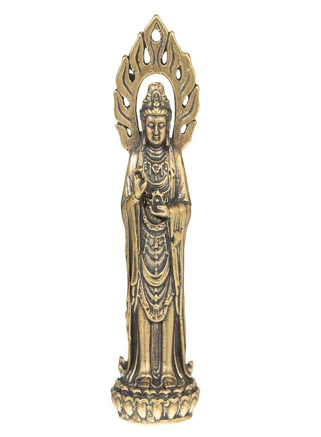 FENGSHUI-CAISHEN تمثال غوان يين من النحاس الخالص - تماثيل غوان يين مصنوعة يدويًا لمذبح التأمل، إلهة الرحمة والشفقة - Image 1