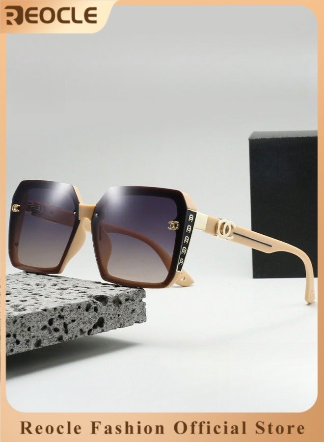 REOCLE Luxury Gradient Lens Sunglasses HD Polarized Italian Style Square Metal Frame Glasses UV Protection Vacation Fishing Glasses for Men and Women for Outdoor Use - Image 1