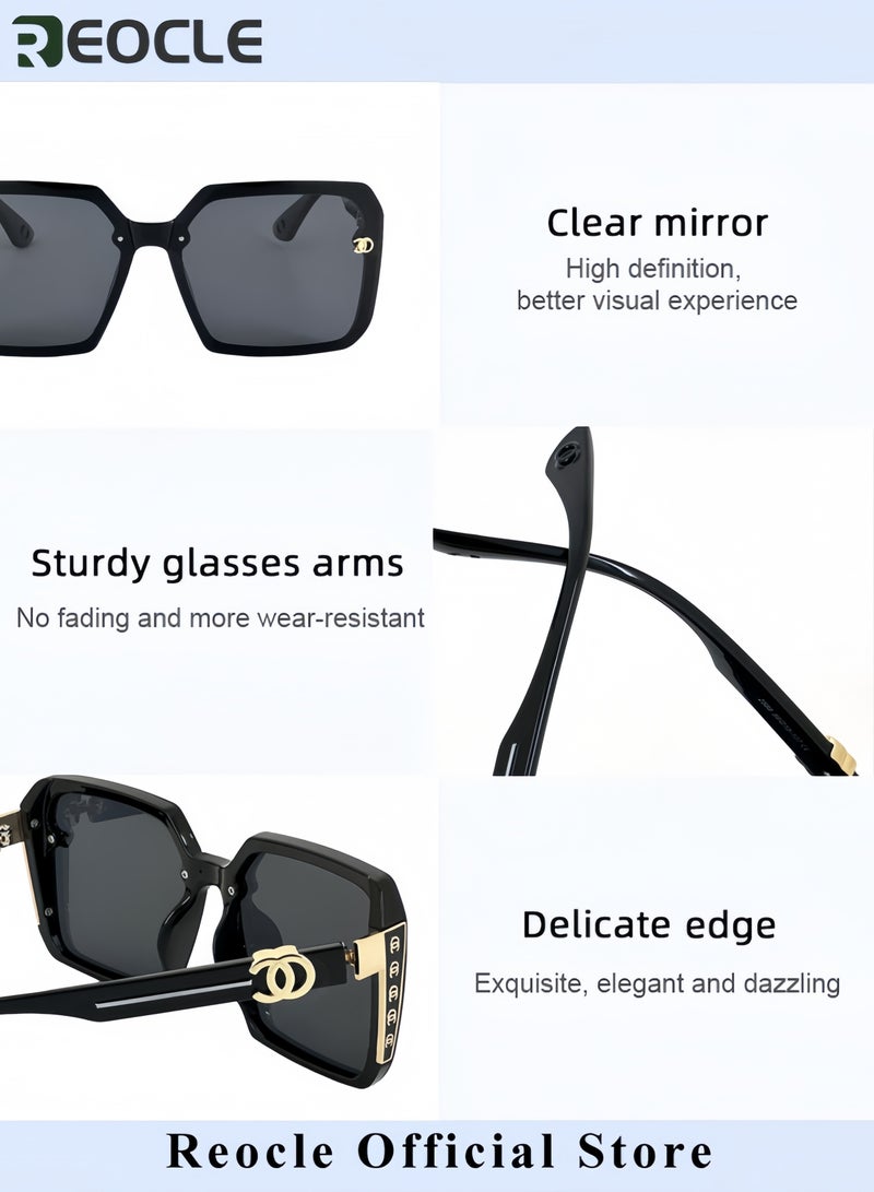 REOCLE Luxury Gradient Lens Sunglasses HD Polarized Italian Style Square Metal Frame Glasses UV Protection Vacation Fishing Glasses for Men and Women for Outdoor Use - Image 5