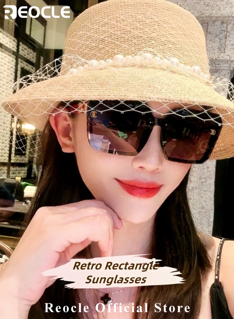 REOCLE Luxury Gradient Lens Sunglasses HD Polarized Italian Style Square Metal Frame Glasses UV Protection Vacation Fishing Glasses for Men and Women for Outdoor Use - Image 2