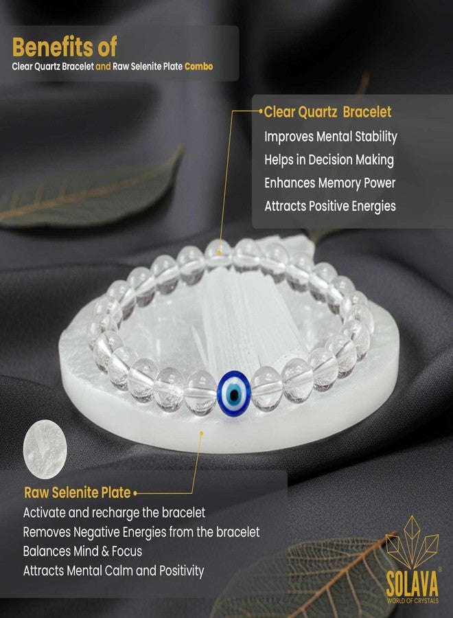 SOLAVA Clear Quartz Bracelet Original Certified with Selenite Plate | Sphatik Crystal Quartz Stone Bracelet for Men & Women | Energy Cleansing, Focus & Healing - Image 5