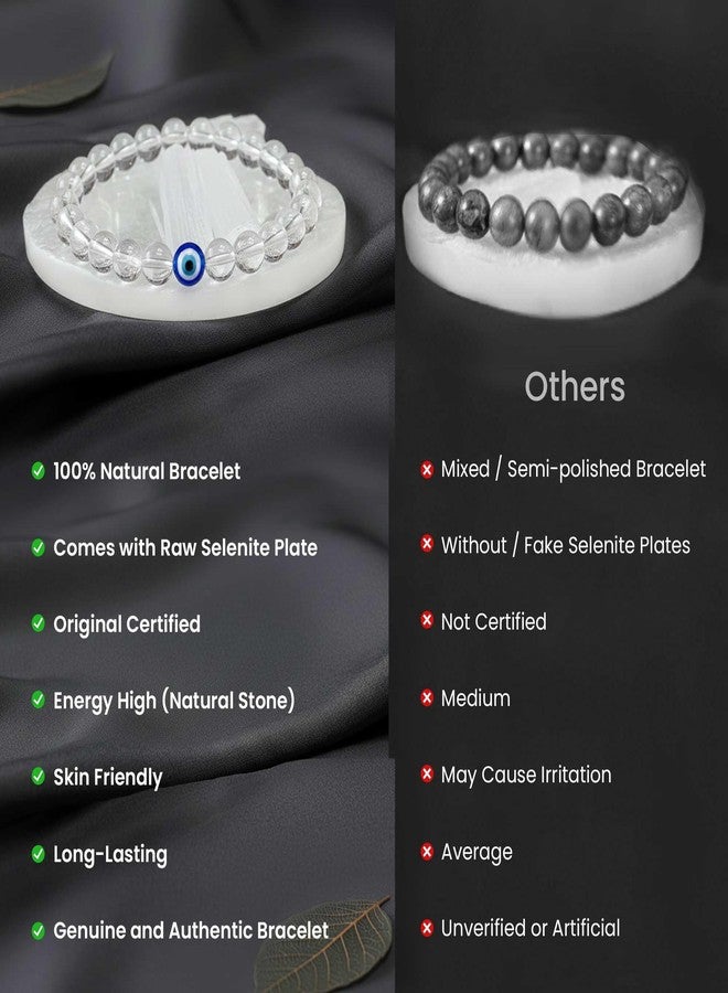 SOLAVA Clear Quartz Bracelet Original Certified with Selenite Plate | Sphatik Crystal Quartz Stone Bracelet for Men & Women | Energy Cleansing, Focus & Healing - Image 4