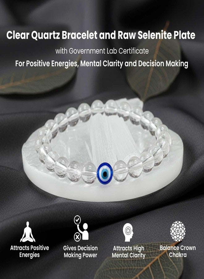 SOLAVA Clear Quartz Bracelet Original Certified with Selenite Plate | Sphatik Crystal Quartz Stone Bracelet for Men & Women | Energy Cleansing, Focus & Healing - Image 2