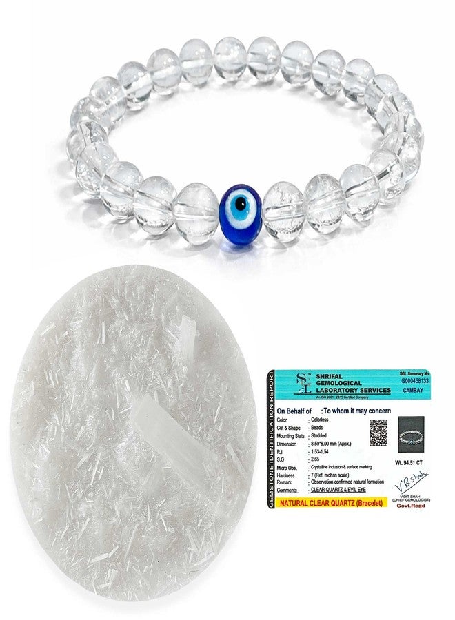 SOLAVA Clear Quartz Bracelet Original Certified with Selenite Plate | Sphatik Crystal Quartz Stone Bracelet for Men & Women | Energy Cleansing, Focus & Healing - Image 1