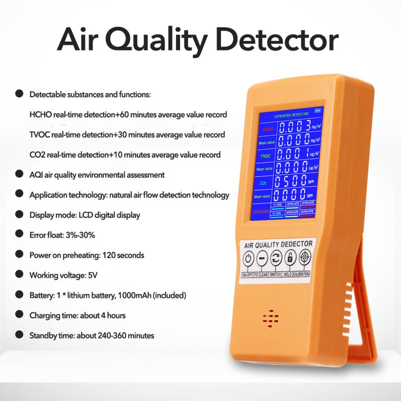 Air Quality Tester: Portable Device With Large Screen Display - 24-Hour Real-Time Monitoring For Home Automobile Office Factory Environments - Image 2