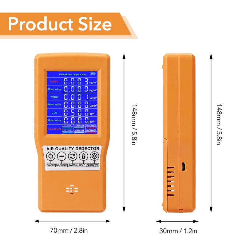 Air Quality Tester: Portable Device With Large Screen Display - 24-Hour Real-Time Monitoring For Home Automobile Office Factory Environments - Image 3