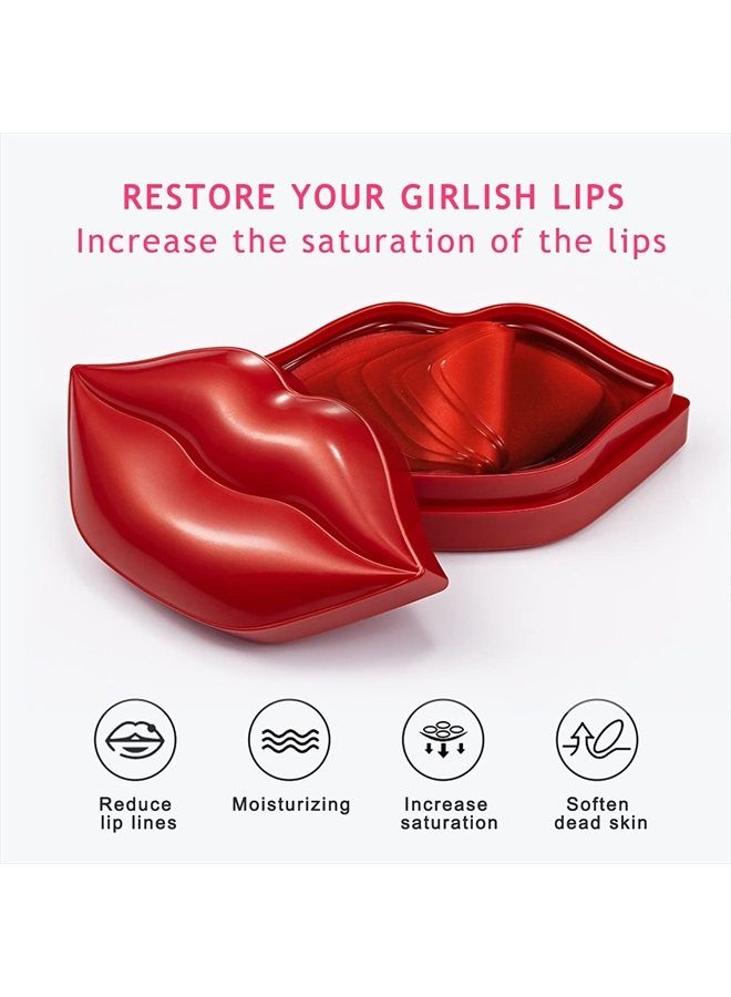 APTKOSSB4OSGN VEZE Lip Masks, Collagen Lip Mask 20 Pcs, Lip Mask for Dry Lips, Lip Masks Skincare, Crystal Lip Pads for Moisturizing, Anti-Wrinkle, Anti-Aging, Firms and Hydrates Lips Red  - Image 2