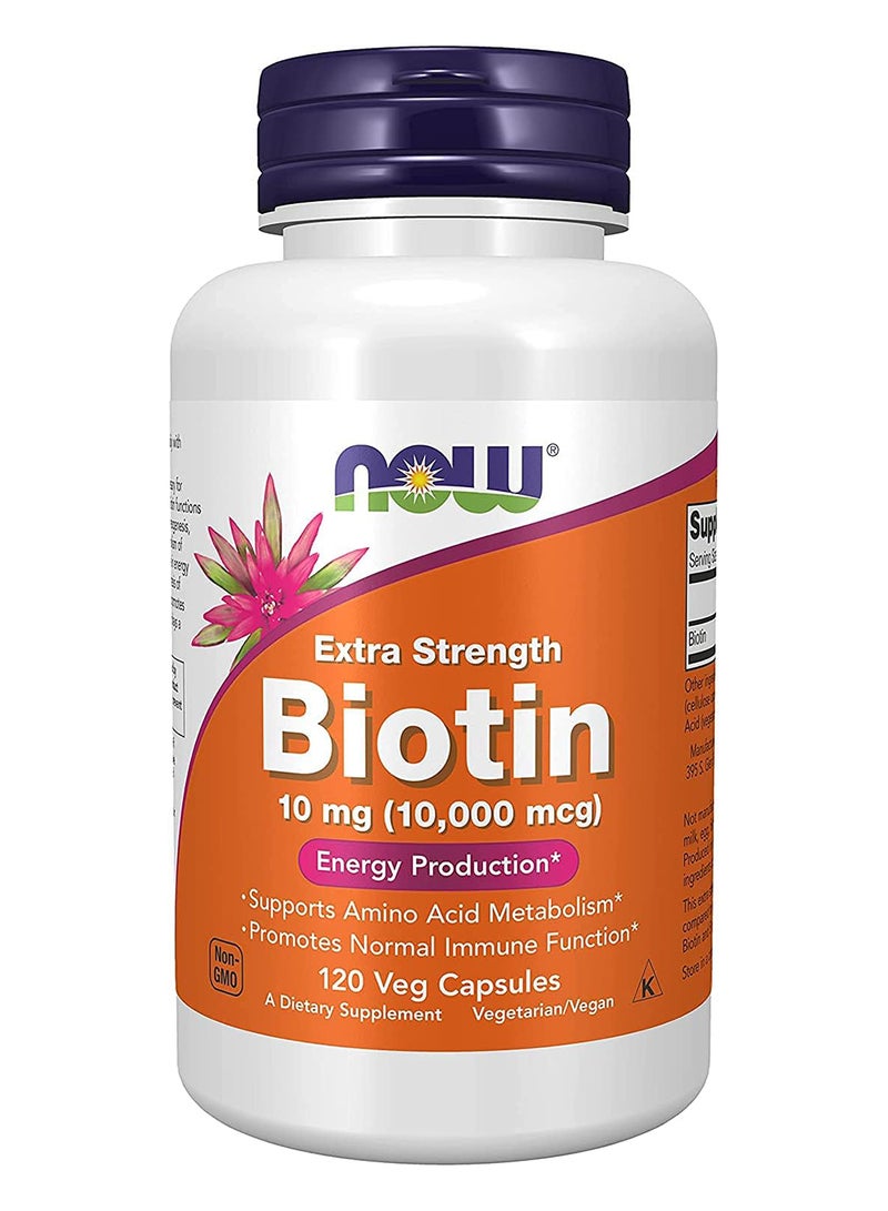 now Biotin Extra Strength 10 Mg 10 000 Mcg 120 Vegetable Capsules - Image 1