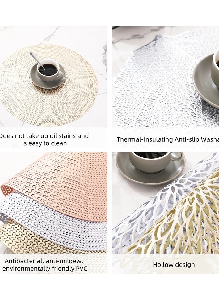 6 pieces round placemats PVC table mats insulation mats hollow placemats environmentally friendly and durable western restaurant mats-38CM - Image 4