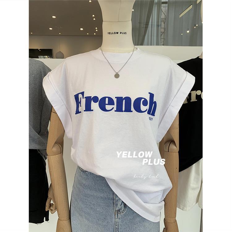 Letter Printing Curl Shoulder Drop Flying Sleeve T-shirt Women's Summer New tee Loose Casual All-match Mid-length Top - Image 4