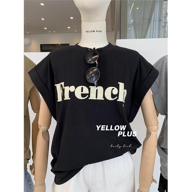 Letter Printing Curl Shoulder Drop Flying Sleeve T-shirt Women's Summer New tee Loose Casual All-match Mid-length Top - Image 5