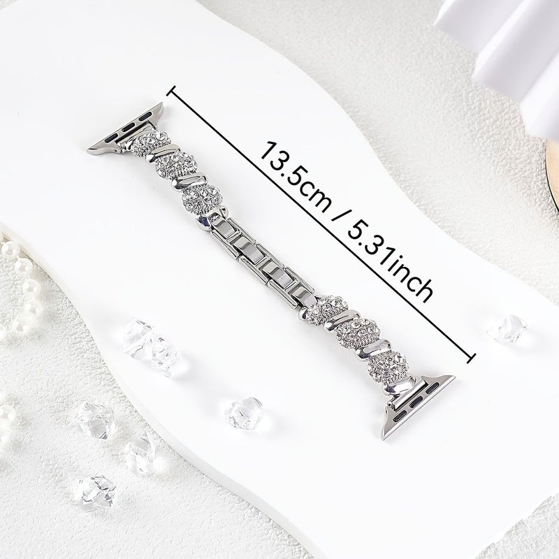 Luxury Metal Watch Band With Rhinestone Accents For Women 42mm 44mm 45mm 46mm 49mm Silvery Replacement Strap Compatible With Smartwatch Series - Image 2