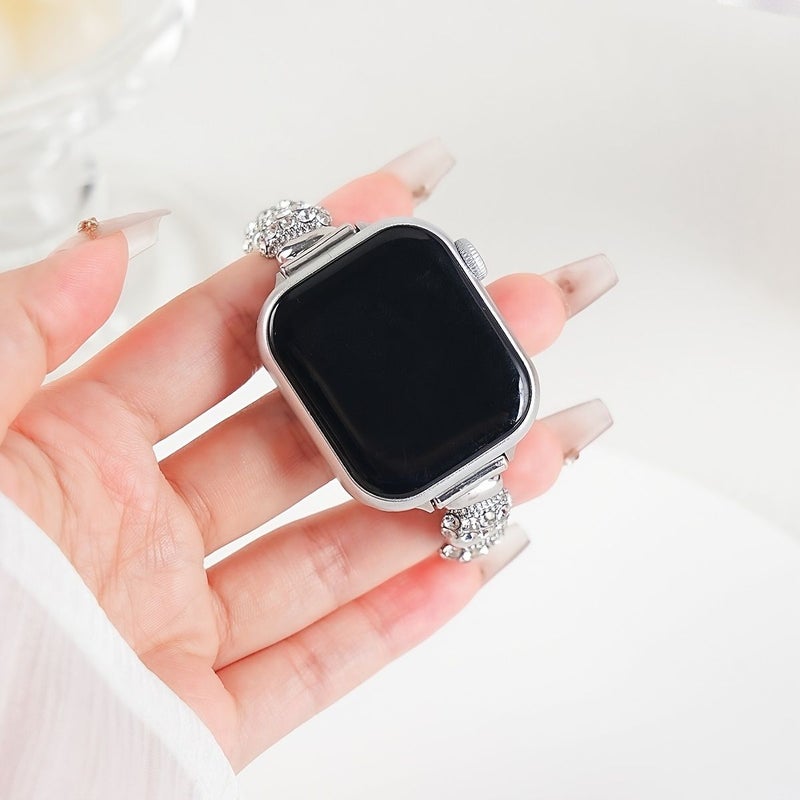 Luxury Metal Watch Band With Rhinestone Accents For Women 42mm 44mm 45mm 46mm 49mm Silvery Replacement Strap Compatible With Smartwatch Series - Image 3