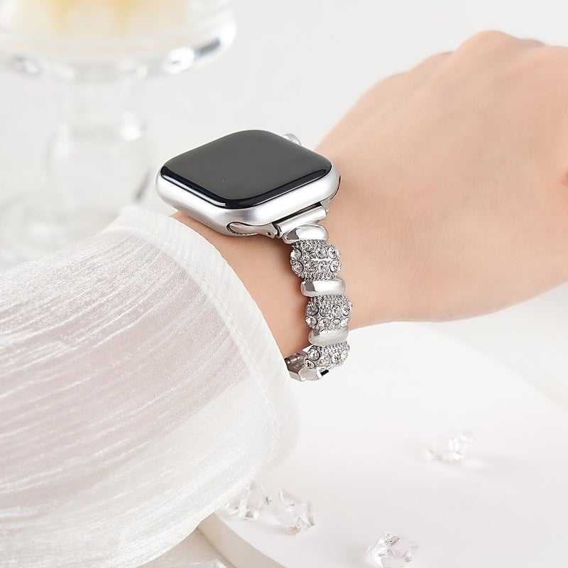 Luxury Metal Watch Band With Rhinestone Accents For Women 42mm 44mm 45mm 46mm 49mm Silvery Replacement Strap Compatible With Smartwatch Series - Image 5