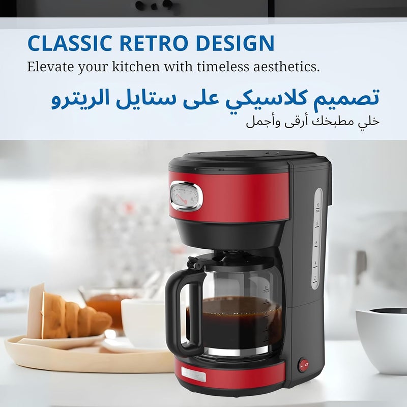 ويستنجهاوس ماكينة صنع القهوة Westinghouse USA Retro Series سعة 1.25 لتر – لون أحمر | تصميم أنيق مع وظيفة التحكم في عملية التحضير، ووظيفة التوقف والصب، وفلتر دائم (نسخة KSA) – ضمان لمدة سنتين - Image 4