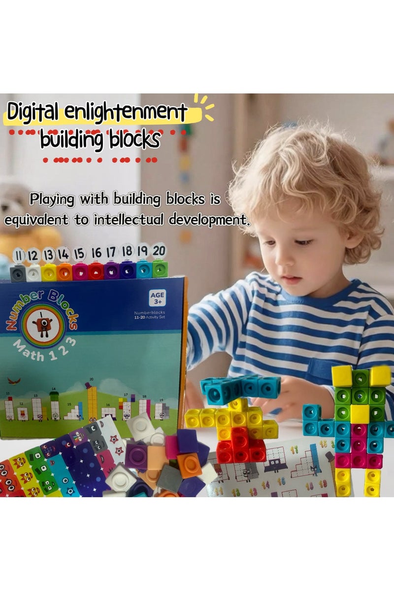 مكعبات الأرقام 11-20 ومجموعة مكعبات الرياضيات للنشاط، تنمية مهارات الرياضيات، مكعبات العد، مكعبات الربط، ألعاب تعليمية للأطفال، نمبر بلوكس، ألعاب الأرقام، أدوات تعليم الرياضيات لرياض الأطفال - Image 2