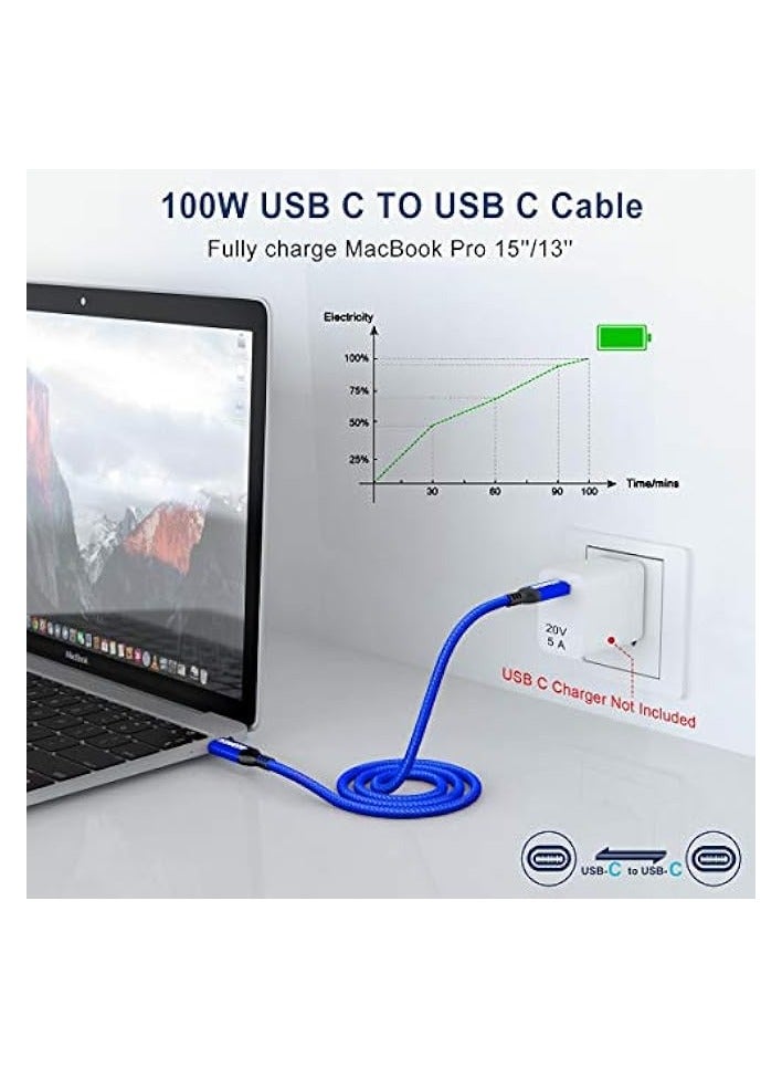 AkoaDa USB-C To USB-C 100W Cable 10ft, USB C Braided Fast Charging Cable Compatible With MacBook Pro 2020/2019/2018, iPad Pro 2020/2019/2018,Samsung Galaxy Note 20,Pixelbook And Type-C Laptops (Blue) - Image 2