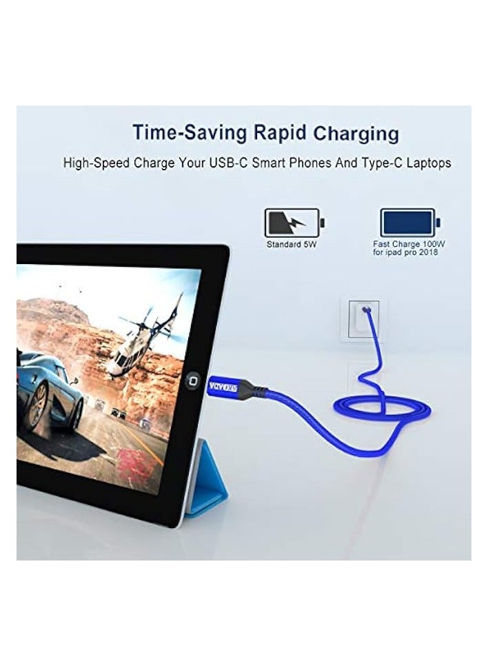 AkoaDa USB-C To USB-C 100W Cable 10ft, USB C Braided Fast Charging Cable Compatible With MacBook Pro 2020/2019/2018, iPad Pro 2020/2019/2018,Samsung Galaxy Note 20,Pixelbook And Type-C Laptops (Blue) - Image 4