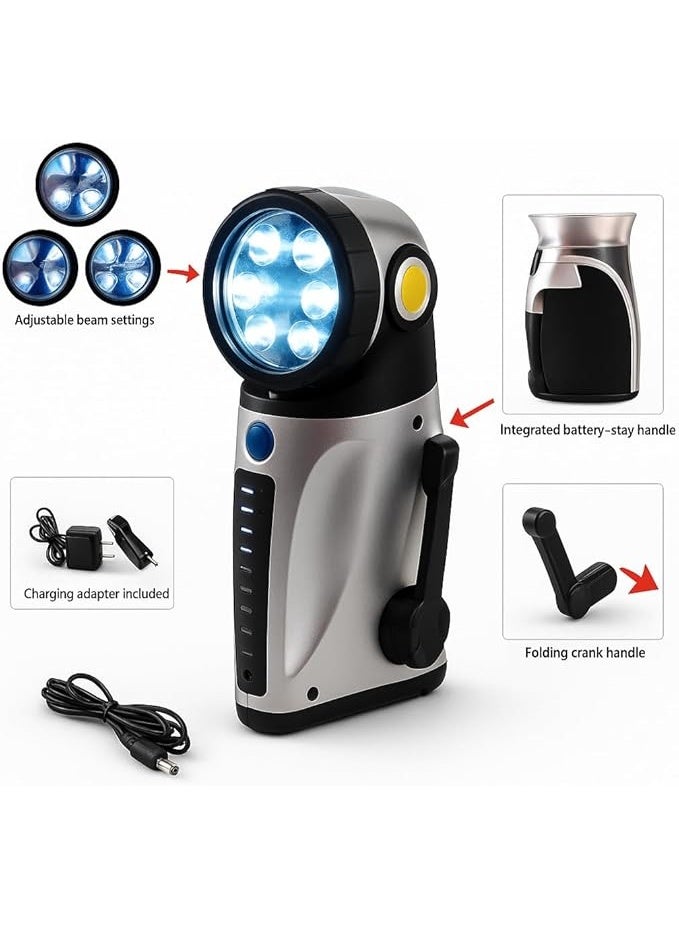 Night Raider Self-Powered LED Torch with Radio – 5x10mm Super Bright LEDs, Hand Crank + 240V Charging, Magnetic Base, 180° Swivel Head, No Batteries Required - Image 2