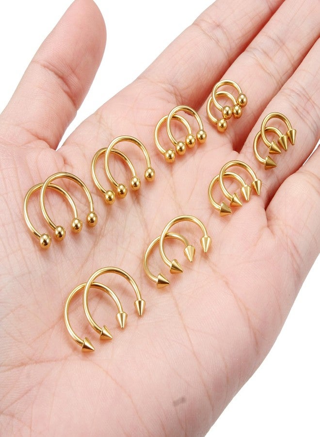 Ftovosyo 16PCS 16G Multiple Different Sizes Horseshoe Barbell Surgical Steel Nose Septum Rings Hoop Daith Earring Eyebrow Helix Vertical Lip Piercing Jewelry for Women Men Gold-Tone - Image 5