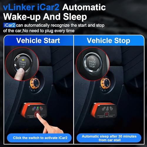 vLinker iCar2 BLE 4.0 OBD2 Bluetooth Adapter Auto Scanner Car Diagnostic Tools Engine System Diagnostic Tools for Android/iOS (Black/Orange) - Image 4