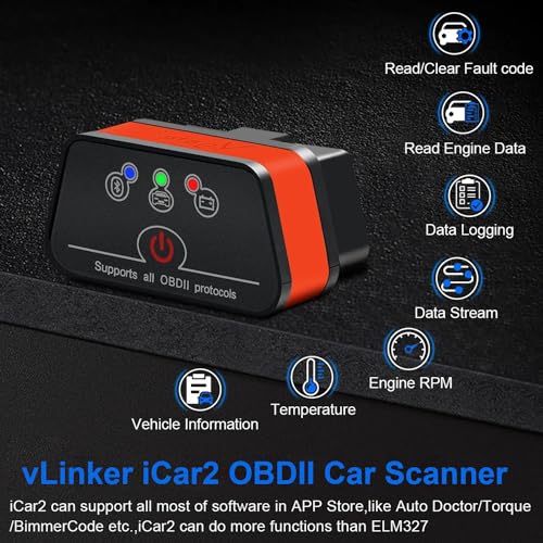 vLinker iCar2 BLE 4.0 OBD2 Bluetooth Adapter Auto Scanner Car Diagnostic Tools Engine System Diagnostic Tools for Android/iOS (Black/Orange) - Image 2
