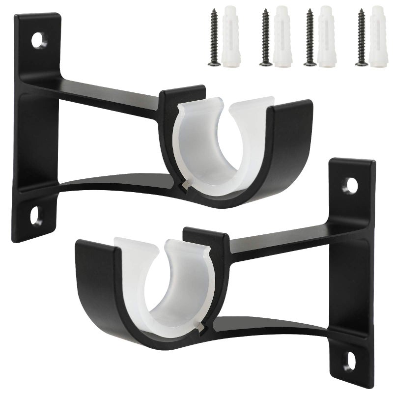 Anndason Sturdy Curtain Brackets Rod Holders for 1 Inch 1 18 Inch and 1 14 Inch Rods Black Set of 2