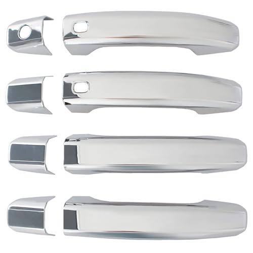 AUCERAMIC Chrome Door Handle Cover Stickon Trim with 2 Smart Keyhole Button Fit 20192025 for Chevy Chevrolet Silverado GMC Sierra 1500 2500HD 3500HDCar Exterior Door Handle Covers Caps Protector W 2 Holes - Image 1