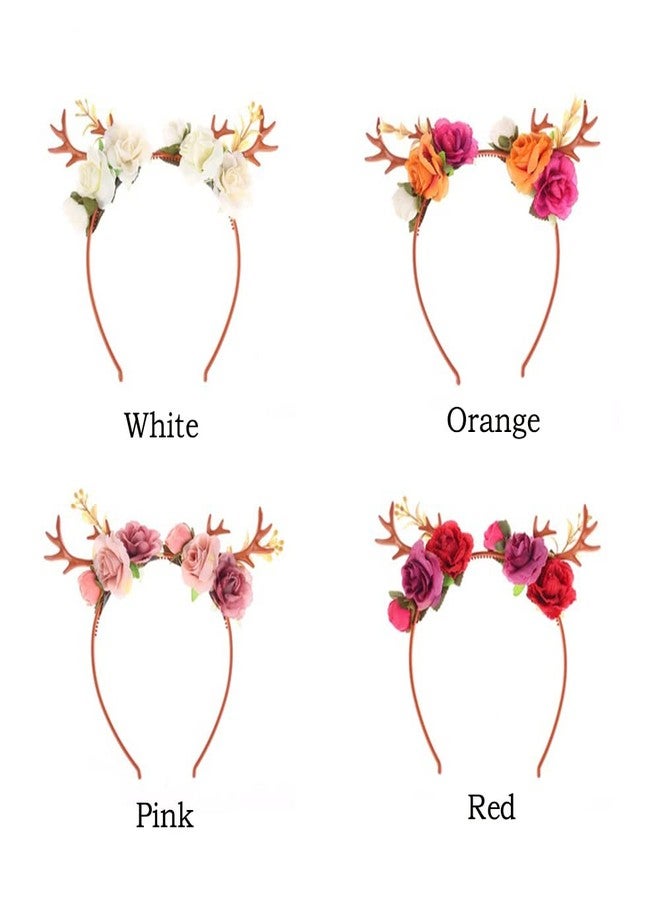 Wiwpar Antlers Deer Headband - Floral Crown Hoop Hair Accessories for Women & Girls - Festival, Christmas - White - Image 5