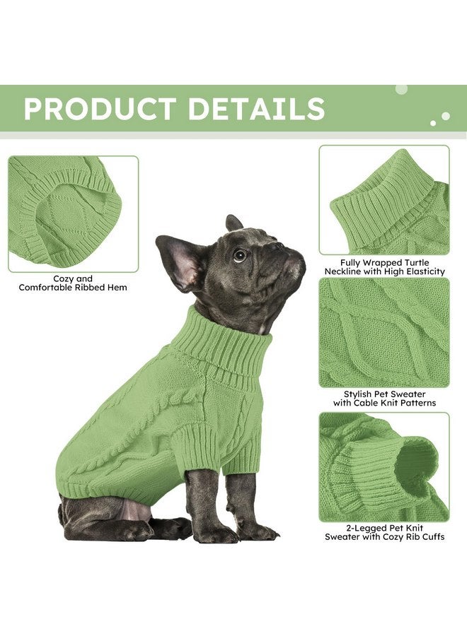 Queenmore Small Dog Pullover Sweater, Cold Weather Cable Knitwear, Classic Turtleneck Thick Warm Clothes for Chihuahua, Bulldog, Dachshund, Pug, Yorkie (Green, Small) - Image 2