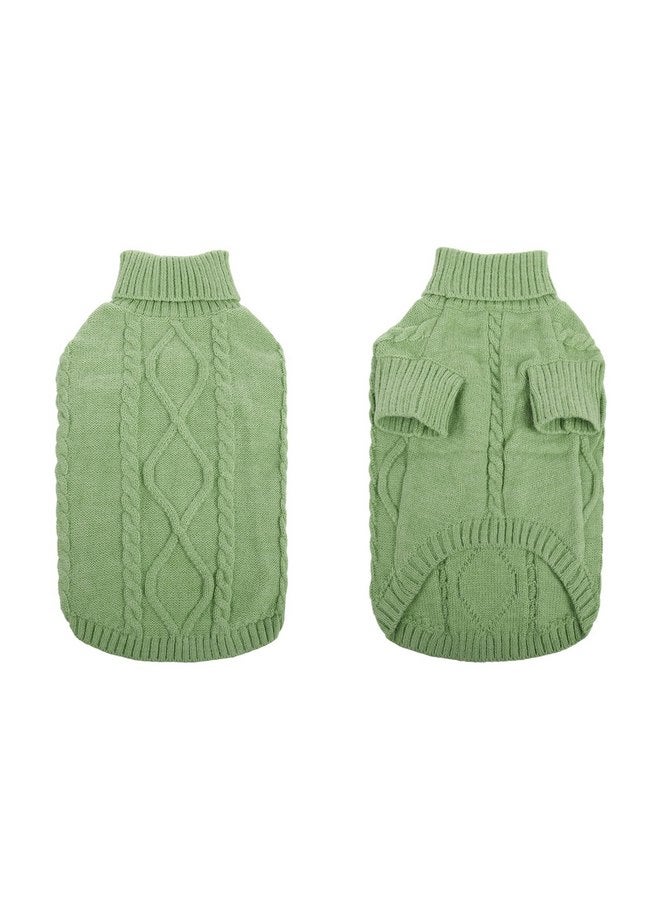 Queenmore Small Dog Pullover Sweater, Cold Weather Cable Knitwear, Classic Turtleneck Thick Warm Clothes for Chihuahua, Bulldog, Dachshund, Pug, Yorkie (Green, Small) - Image 3