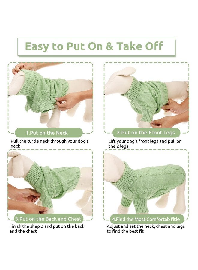 Queenmore Small Dog Pullover Sweater, Cold Weather Cable Knitwear, Classic Turtleneck Thick Warm Clothes for Chihuahua, Bulldog, Dachshund, Pug, Yorkie (Green, Small) - Image 5