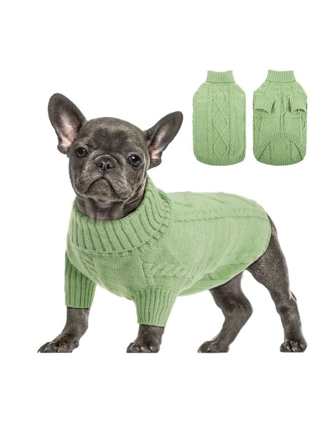 Queenmore Small Dog Pullover Sweater, Cold Weather Cable Knitwear, Classic Turtleneck Thick Warm Clothes for Chihuahua, Bulldog, Dachshund, Pug, Yorkie (Green, Small) - Image 1