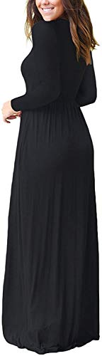 AUSELILY Women's Long Sleeve Dress Loose Plain Long Casual Maxi Dresses with Pockets 2025 New Black XL - Image 5
