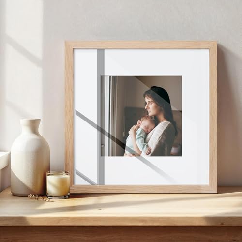 puthiac 8x8 Solid Oak Wood Picture Frame, Fits 4x4 with Mat or 8x8 Without Mat, Wall or Tabletop Display with Stand, Plexi Front, 1 Pack, Natural Oak - Image 5