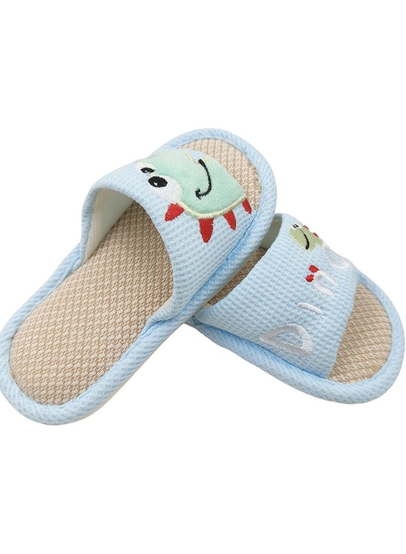 GUDOO Kids Linen Slippers with Cartoon Dinosaurs, Soft Open Toe Indoor Slides for Toddler Girls & Boys, Comfortable Home Slippers Size 26-27 - Image 5