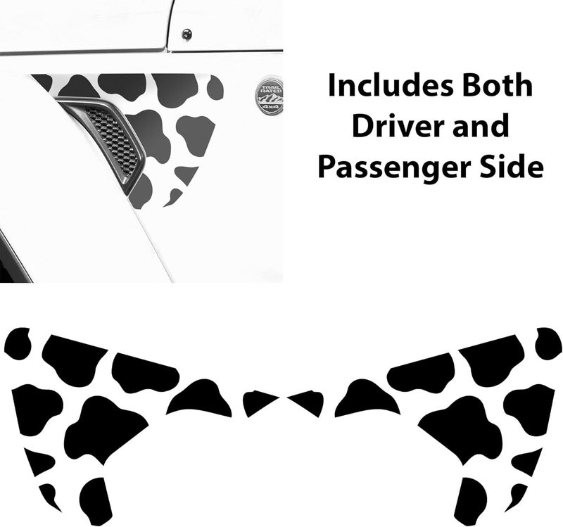BOGAR TECH DESIGNS Precut Animal Cow Print Side Fender Vent Vinyl Decal for Jeep Wrangler JL 2018-2025 & Gladiator 2021-2025, Matte Black - Image 5