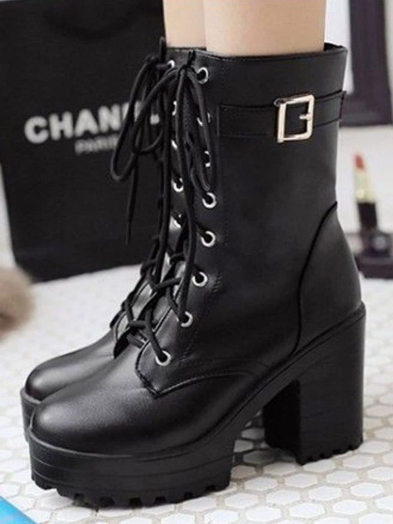 Shoetopia بوتات شوتوبيا للنساء والفتيات ذات الكعب العالي والأربطة - Image 3