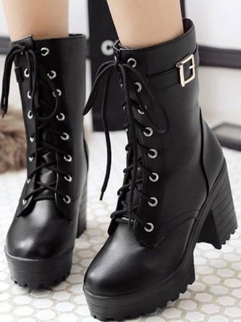 Shoetopia بوتات شوتوبيا للنساء والفتيات ذات الكعب العالي والأربطة - Image 1
