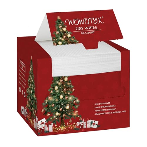 WOWOTEX Christmas Style WOWOTEX Disposable Face Towel Biodegradable Large Dry Wipes 60 Count/Box Extra Thick Soft Clean Facial Towels for Sensitive Skin, Makeup Removing, Cleansing, Nursing, 10"Ã—12" - Image 1