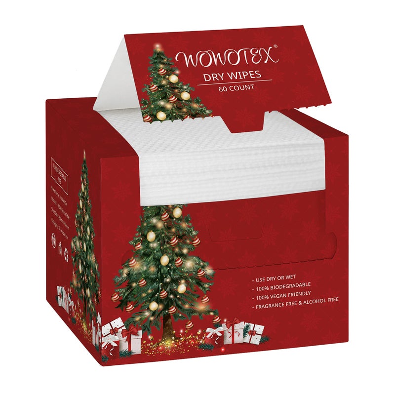 WOWOTEX Christmas Style WOWOTEX Disposable Face Towel Biodegradable Large Dry Wipes 60 Count/Box Extra Thick Soft Clean Facial Towels for Sensitive Skin, Makeup Removing, Cleansing, Nursing, 10"Ã—12" - Image 3