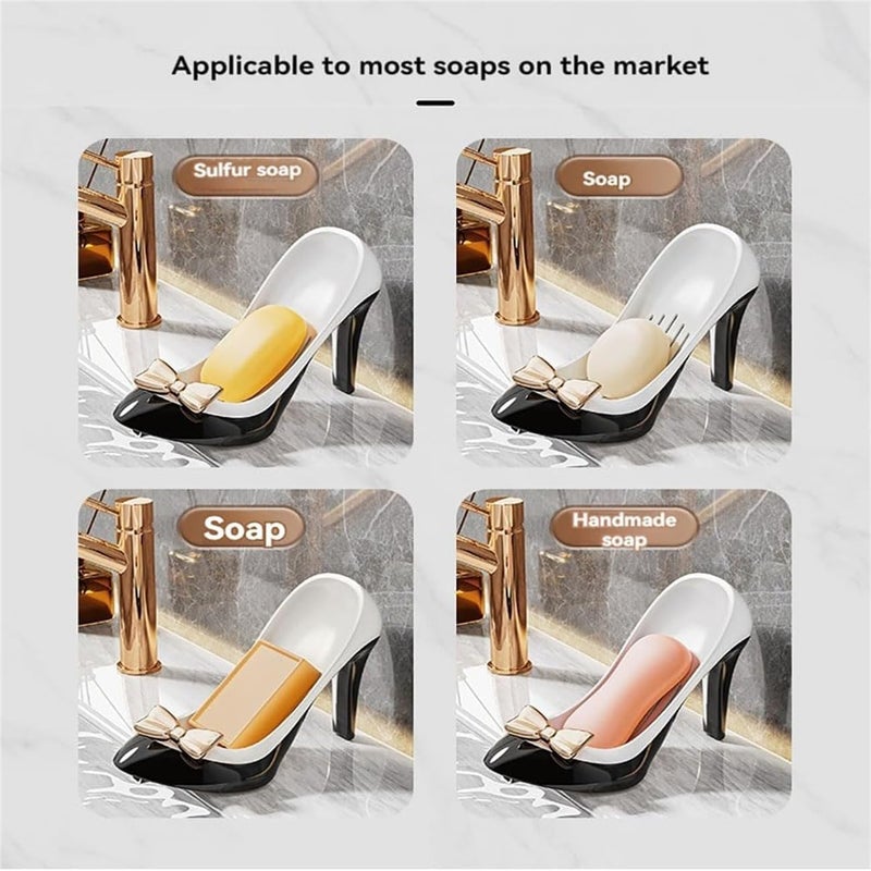 OTIPORTER Soap Dish Sponge Holder Portable Lightweight Bathroom Accessory Heeld Shoe Shaped with Drain for Hotel Bathtub Bar Countertop Creative Bathtub Soap Box for Kitchen, Sink, Shower, Bathroom - Image 2